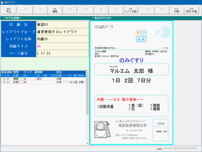 システム画面 薬袋プレビュー画面